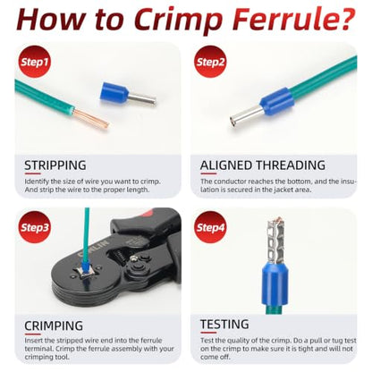 Ferrule Crimping Tool Kit,Wire Ferrule Kit Crimper Connectors,4 corners Self-adjustable AWG23-7 gauge1800PCS Ferrules Terminal,Crimpers Tools Pin Terminals Ratchet Pliers for Audio,Car,DIY