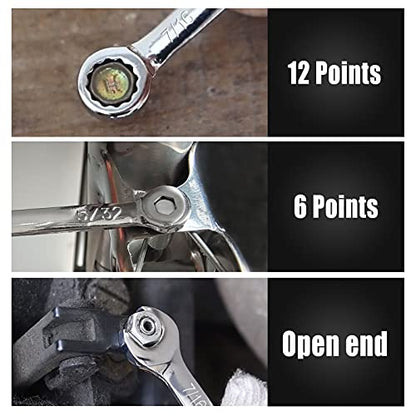 Mini Wrench Set Sae 10 Pcs 5/32" To 7/16" Standard Combination Ignition Wrench Set Small Open End and Box End Spanner with Key Ring for Automotive Technicians and Industrial Users - style: SAE