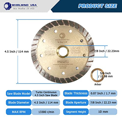 LSC 4.5 inch Dry or Wet Cutting General Purpose Continuous Turbo Angle Grinder Diamond Saw Blades for Concrete Masonry Brick Stone(4.5) - size: 4.5" LSC