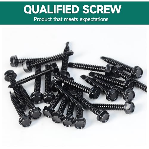 100Pcs #8 x 1-1/2" Sheet Metal Screws, 410 Stainless Steel Self Drilling Hex Head Black Self Tapping Screws for Metal with Drill Bit - color: Black, size: #8 x 1-1/2"