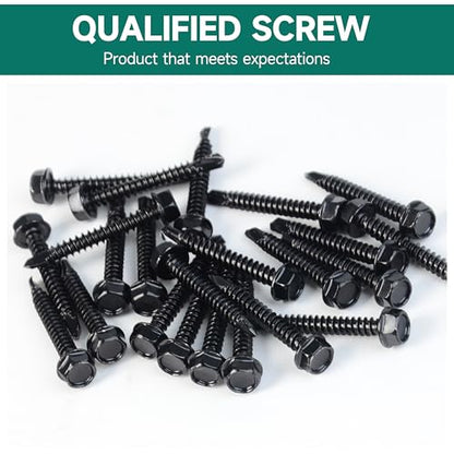 100Pcs #8 x 1-1/2" Sheet Metal Screws, 410 Stainless Steel Self Drilling Hex Head Black Self Tapping Screws for Metal with Drill Bit - color: Black, size: #8 x 1-1/2"