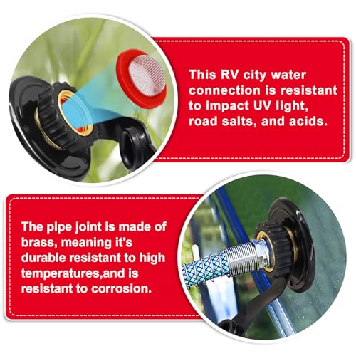 RV City Water Inlet with Check Valve, 3/4 NH Female to 1/2 NPT Male Black Flange RV Fresh Water Inlet, Lead-free Brass RV Water Connection Inlet with Dust Plug for RV Camper Motorhome Trailer Marine - color: Black Small Flange