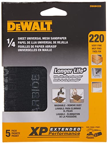 DEWALT DWAM4326 220 Grit Mesh Sheet (5 Sheets), 1/4" - size: 1/4", style: 220G, 5-Pack