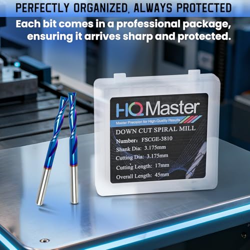 HQMaster Downcut Bit 1/8" Shank Down Cut Spiral CNC Router Bits End Mill Tungsten Carbide Milling Cutter Set 5 Pack (1/8" Cutting Diameter) - size: 1/8 in
