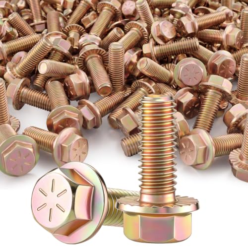 Shimeyao 50 Pcs 3/8-16 x 1 Grade 8 Hex Flange Bolts Yellow Zinc Plated Coarse Thread Alloy Steel Fasteners, Heavy Duty Hex Head Flange Screws for Automotive, Machinery, Trailer and RV, Repair - size: 3/8-16 x 1"