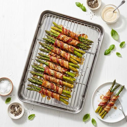 Homikit 18x13 Inch Stainless Steel Baking Half Sheet with Cooling Rack Set - size: 17.6x13x1