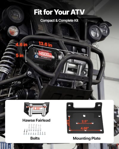 VEVOR 4500 lbs Electric Winch, 12V DC ATV/UTV Winch with Φ0.24 in x 39.4 ft Steel Wire Rope, Wireless & Wired Remote Control, IP54 Waterproof, Roller Fairlead Mount Plate for Towing ATV UTV Off-Road - size: 4500lbs