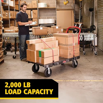 Rubbermaid Commercial Products Heavy-Duty Platform Truck, 2,000 Pound Capacity, 24" x 48" Platform, 8" TPR Casters, Black, for Warehouse/Garage/Cleaning/Manufacturing - size: 24x48, style: TPR Casters