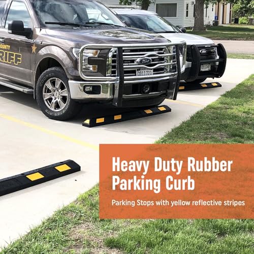 SmartSign Rubber Parking Curb, (Pack of 10) Heavy Duty Parking Stops with Yellow Reflective Stripe Chevrons, 72" Long (6ft), Wheel Stops for Parking Lots/Garage/Cars/Trucks, Pre-Drilled Holes - color: 2. Black/Yellow Pack of 10