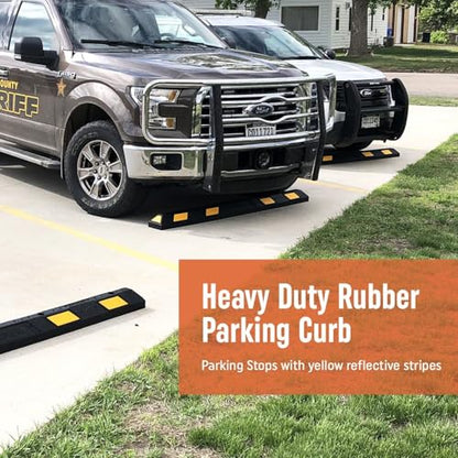 SmartSign Rubber Parking Curb, (Pack of 10) Heavy Duty Parking Stops with Yellow Reflective Stripe Chevrons, 72" Long (6ft), Wheel Stops for Parking Lots/Garage/Cars/Trucks, Pre-Drilled Holes - color: 2. Black/Yellow Pack of 10
