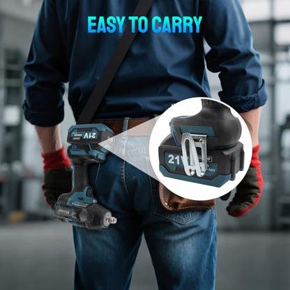 Cordless Impact Wrench 1/2 Inch, Brushless Impact Gun 1500 N.m/1106ft-lbs - color: Blue With Battery