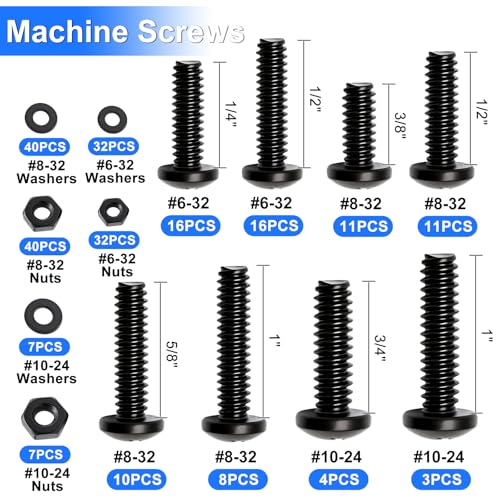 237PCS Machine Screws Nuts and Bolts Assortment Kit, 304 Stainless Steel Bolts 8 Sizes #6-32#8-32#10-24 Phillips Pan Head Hardware Screws Assortment Kit, Assorted Bolts, Nuts and Washers Kit - color: BK-#6 #8 #10