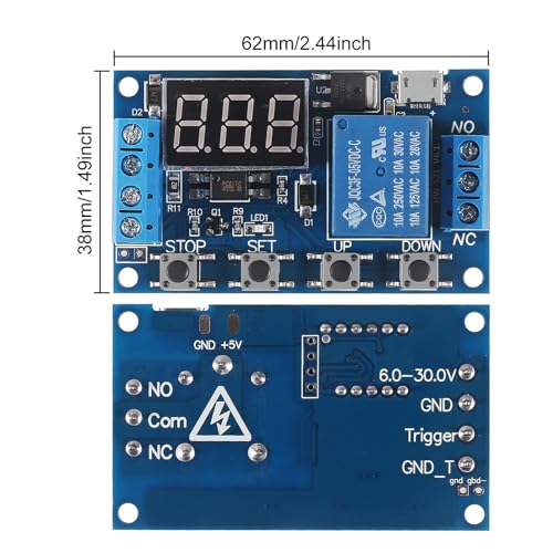 2pcs DC 6-30V Timer Relay Programmable Time Delay Relay Module Cycle Timer with LED Display Support Micro USB 5V Power Supply, Smart Home Controller