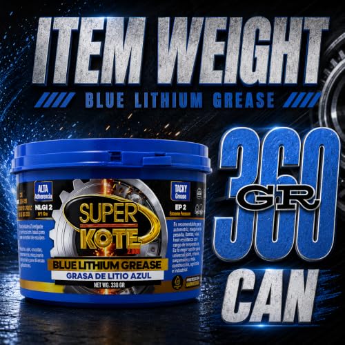 Blue and Tacky Lithium Grease Superkote 2000 | NLGI 2 | Lubricant Grease | Extreme Pressure | High Temperature | Heavy Duty | Wheel Bearing Grease | Marine | Automotive | Blue Grease | 360 gr Can