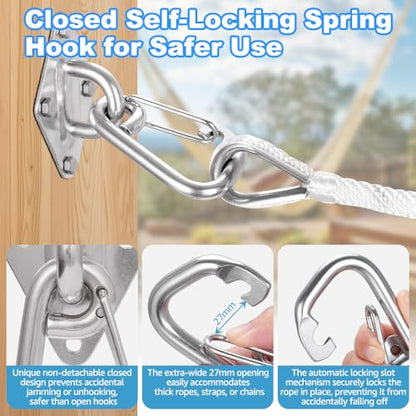 M10 Hammock Hooks Kit, 2-Pack Heavy Duty 304 Stainless Steel Pad Eye Hooks - size: 2 × M10 + Snap Hooks