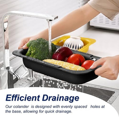 Extendable Sink Colander Strainer Basket - Wash Vegetables and Fruits, Drain Cooked Pasta and Dry Dishes - Adjustable Over the Sink Colander Collapsible Drainer Basket - Black - color: Black
