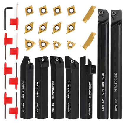 Indexable Lathe Turning Tool 5/8" 16mm Shank 21PCS Kit for Turning - color: 7pcs 5/8" Shank +14pcs Inserts