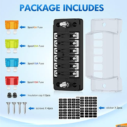 Nilight 6 Way Fuse Block with Negative Bus 12V Blade Fuse Holder ATC/ATO Standard Fuse Box Label Stickers Waterproof Cover Fuse Panel for Automotive Cars Trucks RVs Campers Vans, 2 Years Warranty - color: 6 Way Fuse Block