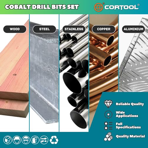Cobalt Drill Bit Set, 15pcs Twist Jobber Length Drill Bit Kit for Hardened Metal, Cast Iron, Stainless Steel, Plastic and Wood, with Indexed Storage Case 1/16"-3/8", M35 HSS, 135 Degree Tip