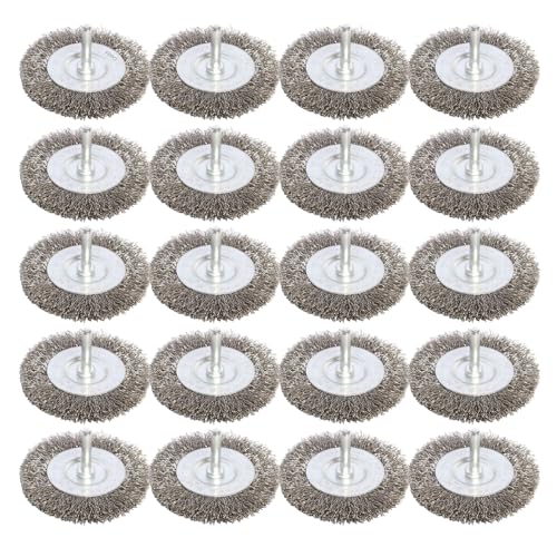 FPPO 20PCS 3 Inch Stainless Steel Wire Wheel Brushes Kit for Drill with 1/4-Inch Shank,Wire Wheels for Power-Operated Grinders