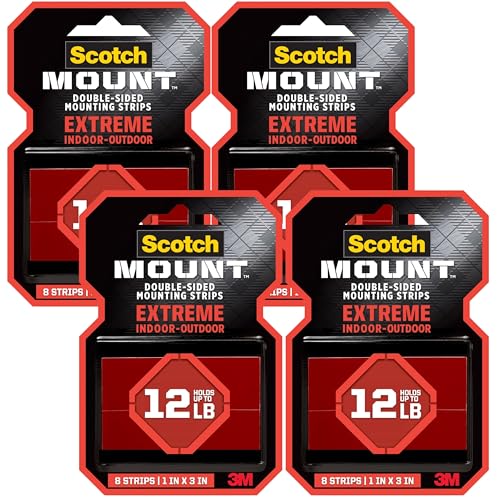 Scotch-Mount Extreme Double-Sided Mounting Strips, 32 Strips Total (4 Packs of 8), 1 in x 3 in, Heavy Duty, Indoor/Outdoor, Black (414H-ST) - style: 32 Count