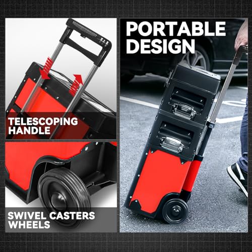 Auto Dynasty 3-Tier Rolling Trolley Tool Box Stackable w/Wheels, 19.5"Red - color: Red
