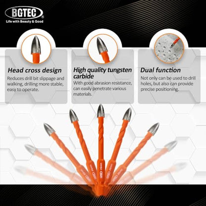 BGTEC Dry Diamond Drill Bit Set 5PCS 1/4" Tile Hole Saw & Carbide Bits - size: Set 1