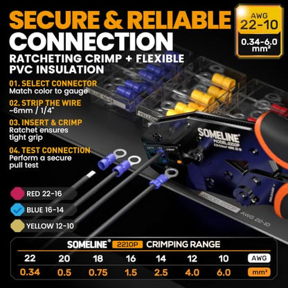 SOMELINE Wire Terminal Crimping Tool Kit, 22-10 AWG with 45-Type Connectors