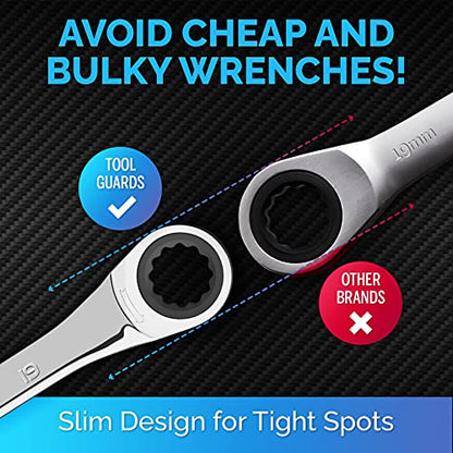 Ratcheting Wrench - Slim Profile - Ratchet Wrench, 19 mm Wrench Set - size: 19 mm