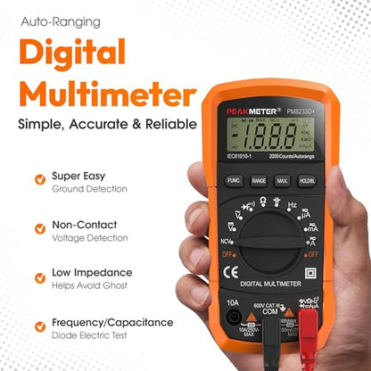 GroundLuxe Auto-Ranging Digital Multimeter – Best and Easiest Multimeter for Testing grounding Sheets and Mats, Instructions Included, Large Backlit LCD, Continuity Testing