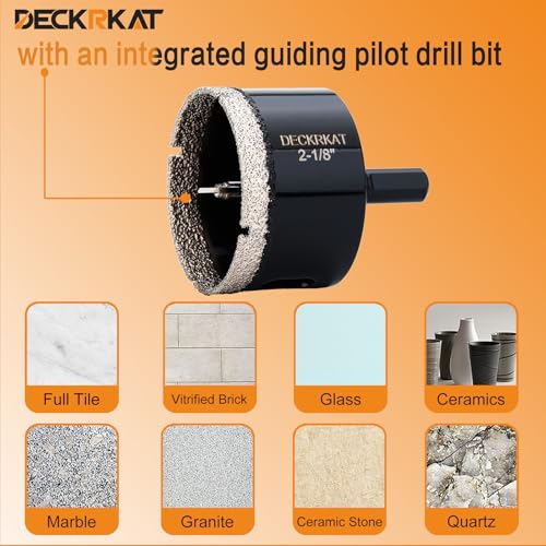 DECKRKAT 2-1/8"Diamond Hole-Saw Bits with Pilot Drill Bit - 2-1/8"Diamond Tipped Tile Hole Saws with Guiding Bit Accurate Drilling for Porcelain Tile Ceramic Pottery Granite Stone Glass Bottles 55mm - size: 2-1/8" X 1Pcs