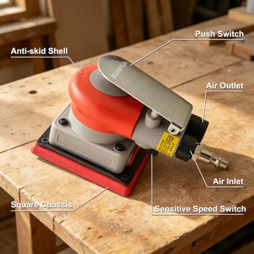 Air Orbital Sander, 10000rpm 75x100mm Square Pneumatic Palm Sander for Sanding, Grinding, Polishing