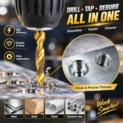 Metric Drill Tap Set, 6-Piece Titanium HSS Hex Shank Bits