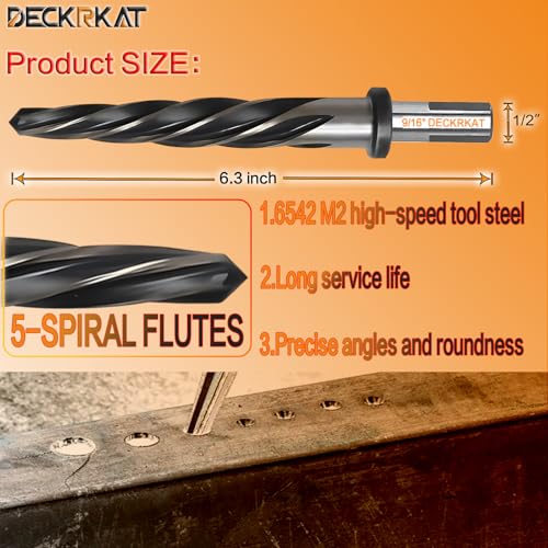 9/16" Reamer Drill Bit for Metal, M2 HSS Taper Reamer for Steel, Alloy, Wood, Plastic to Align, Enlarge Holes – 5-Spiral Flutes, 1/2" Non-Slip Shank, 14mm Car Reamer, Bridge Construction Reamer. - size: 9/16"
