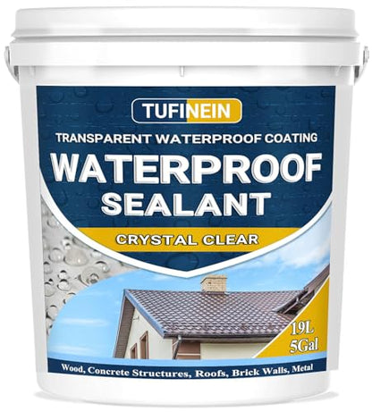 Waterproof Sealant 5 Gallon Clear, TUFINEIN Transparent Waterproof Coating Water-Based Invisible Agent Roofs, Walls, Garden, Terraces Indoor & Outdoor - size: 5 Gal