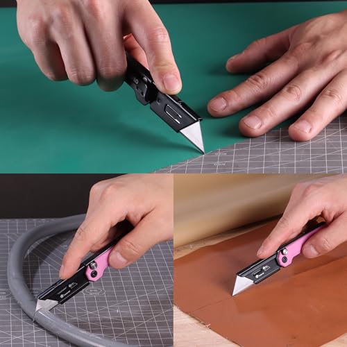 WORKPRO EDC Folding Utility Knife, Mini Box Cutter with Quick Open Axis Lock, Quick Change Blade Razor Knife, Foldable Small Pocket Knife with Belt Clip - color: Pink-g10