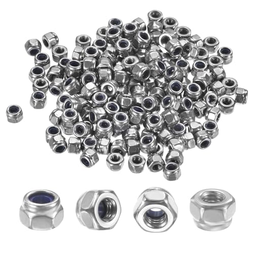 M METERXITY 100-Pack Nylon Insert Hex Lock Nuts, M2 x 0.4mm Thread 304 Stainless Steel Self-Locking Locknuts Hexagon Nut Metric Nuts for Machinery/Home Repair/Industrial Fasteners - size: M2 x 0.4mm