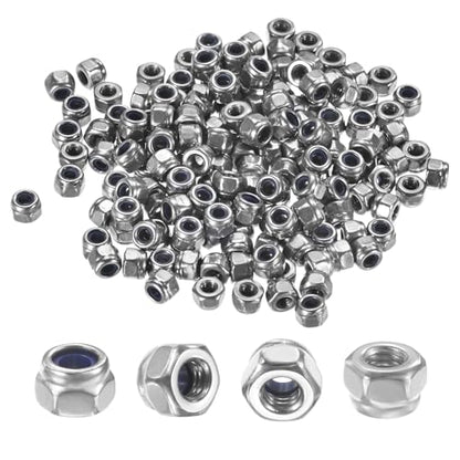 M METERXITY 100-Pack Nylon Insert Hex Lock Nuts, M2 x 0.4mm Thread 304 Stainless Steel Self-Locking Locknuts Hexagon Nut Metric Nuts for Machinery/Home Repair/Industrial Fasteners - size: M2 x 0.4mm