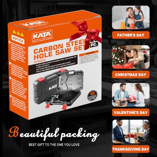 KATA 25 Piece Hole Saw Kit with 3/4"-6" for Wood, Drywall, PVC and Plastic - color: 25PC-Black Hole Saw Kit