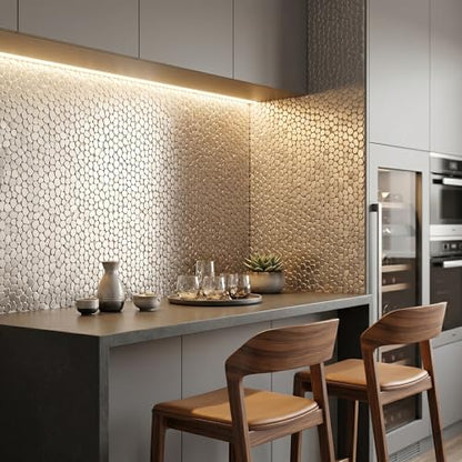 5 Sheets Metal Kitchen Backsplash Mosaic Tiles,Silver,Mesh Backing