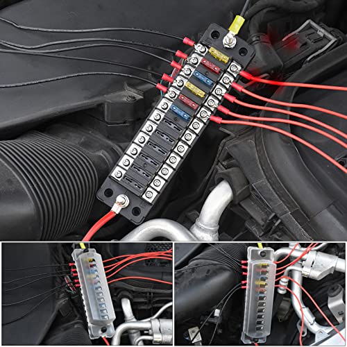 12-Way 12V Fuse Box Blade, 12-Volt Fuseholder, No LED Indicator, Moisture Resistant Cover - with Ground Bus 12-Way Independent Positive Fuseholder for 12V/24V Cars, Car Trucks, Boats, Marine Vehicles - size: 12 Way