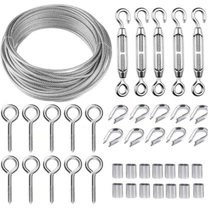 TooTaci Turnbuckle Wire Tensioner Kit, 100ft 1/16 Vinyl Coated Wire Rope - color: 30M+M5 Turnbuckle Wire Tensioner Kit