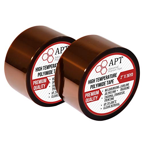 APT, 1 mil Thick Polyimide Adhesive Tape, HighTemperature and Heat Tape, for Masking, Soldering, Electrical, 3D Printer Application. (2" x 36 yds, 2 Rolls) - size: 2"x 36 yds, 2 rolls