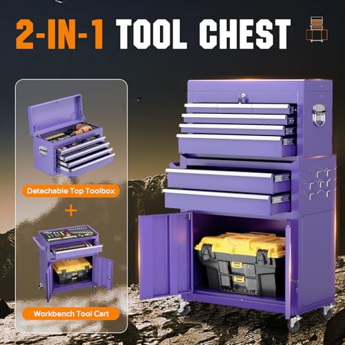 Crownland 8 Drawer Rolling Tool Chest with Wheels, Purple - color: Purple, style: 8-Drawer Rolling Tool Chest