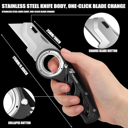 Tondiamo 2 Pcs Folding Pocket Utility Knife Box Cutter, Black - color: Black