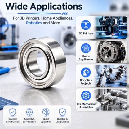 10 PCS R188-ZZ Deep Groove Ball Bearings, 1/4 Inch x 1/2 Inch x 3/16 Inch Miniature Bearings, Double Metal Sealed Shielded Precision Ball Bearings (R188-ZZ)