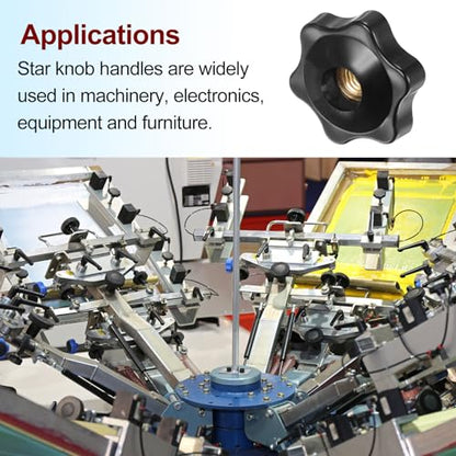 HARFINGTON 10pcs Star Knobs M8 Female Thread 32mm Head Plastic Through Hole Brass Screw-in Clamping Handles Threaded Hand Knobs, Black - color: Black, size: M8 x 32mm