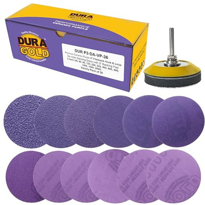 Dura-Gold Premium 3" Purple Film Ceramic Sanding Discs, 36 Disc Variety - style: Variety Pack