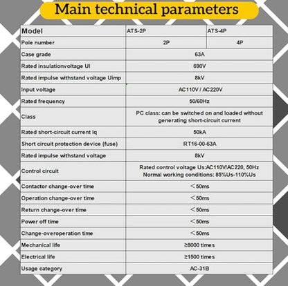 AC220V 63A 4P Automatic/Manual Transfer Switch ATS - size: ATS-220V-63A-4P