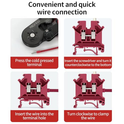 100pcs Red UK-5N Din Rail Wire Terminal Blocks Ground Wide Application for 800V 41A 24-10AWG 4mm Electrical Distribution Box Connector Screw Solar Power System Project PLC Industrial Control - color: 100pcs Red UK5N